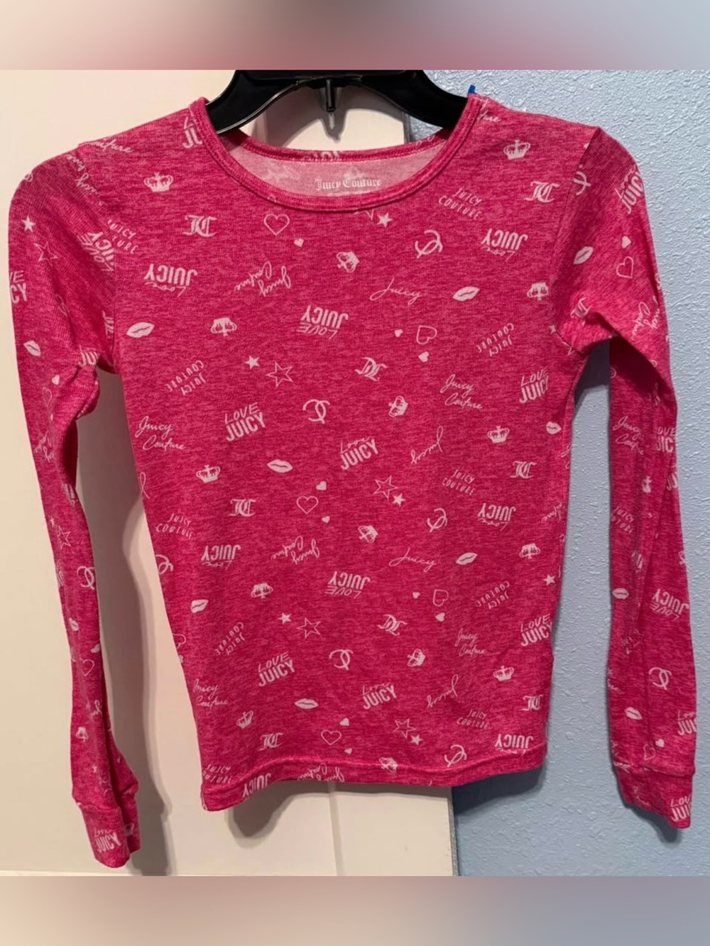 Juicy Couture Girls' Hot Pink Long Sleeve Logo Print Tee